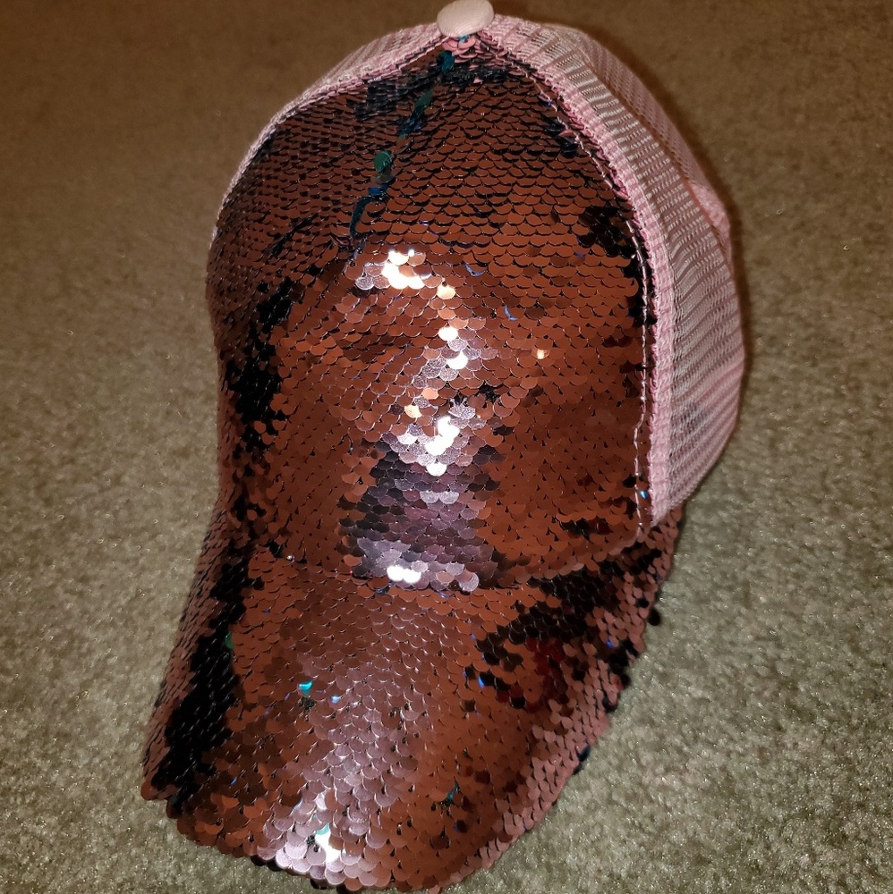 C.C. reversible sequin hat